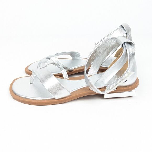 Franco Sarto Silver Leather Parker Ankle Strap Thong Sandals Size 6 - Picture 5 of 11